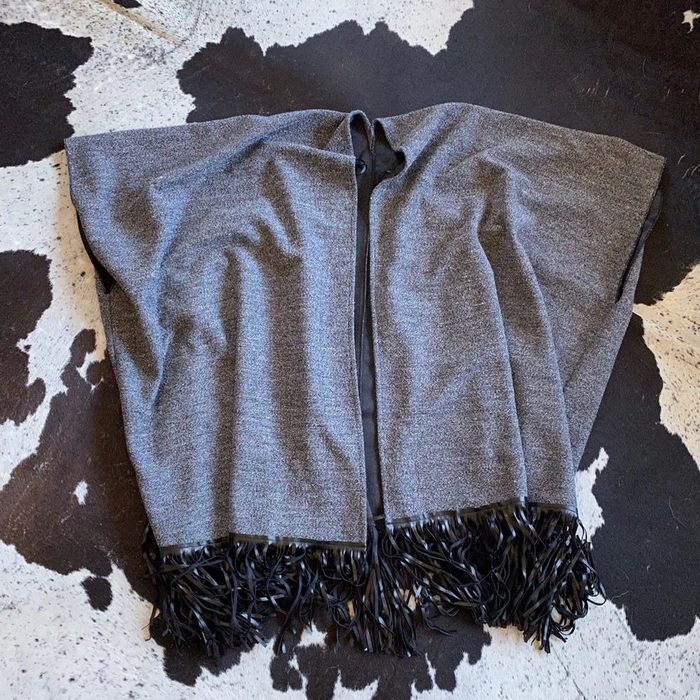 Grey fringe kimono says one size fits all